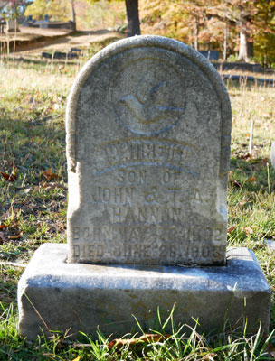 The earliest marked Black burial in this cemetery, infant Barrett Hannon was one of fifteen children of John Hannon — born in Polk County a year after Lincoln’s Emancipation Proclamation, but a year before the North Carolina surrender of Confederate forces to General Sherman.
