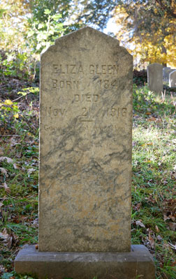 Eliza Gleen’s marker is an unusual veined stone. Like a number of other Black people in Tryon, the family originated in Newberry county, S.C. Some who left their native place later changed surname to Glenn.