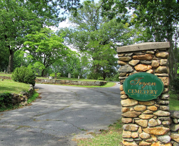 Gatepost at entrance to Tryon Cemetery