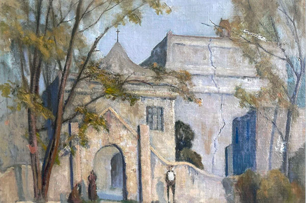 Mission style oil painting by JS Brown