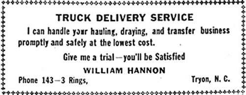 Hannon ad about truck delivery service